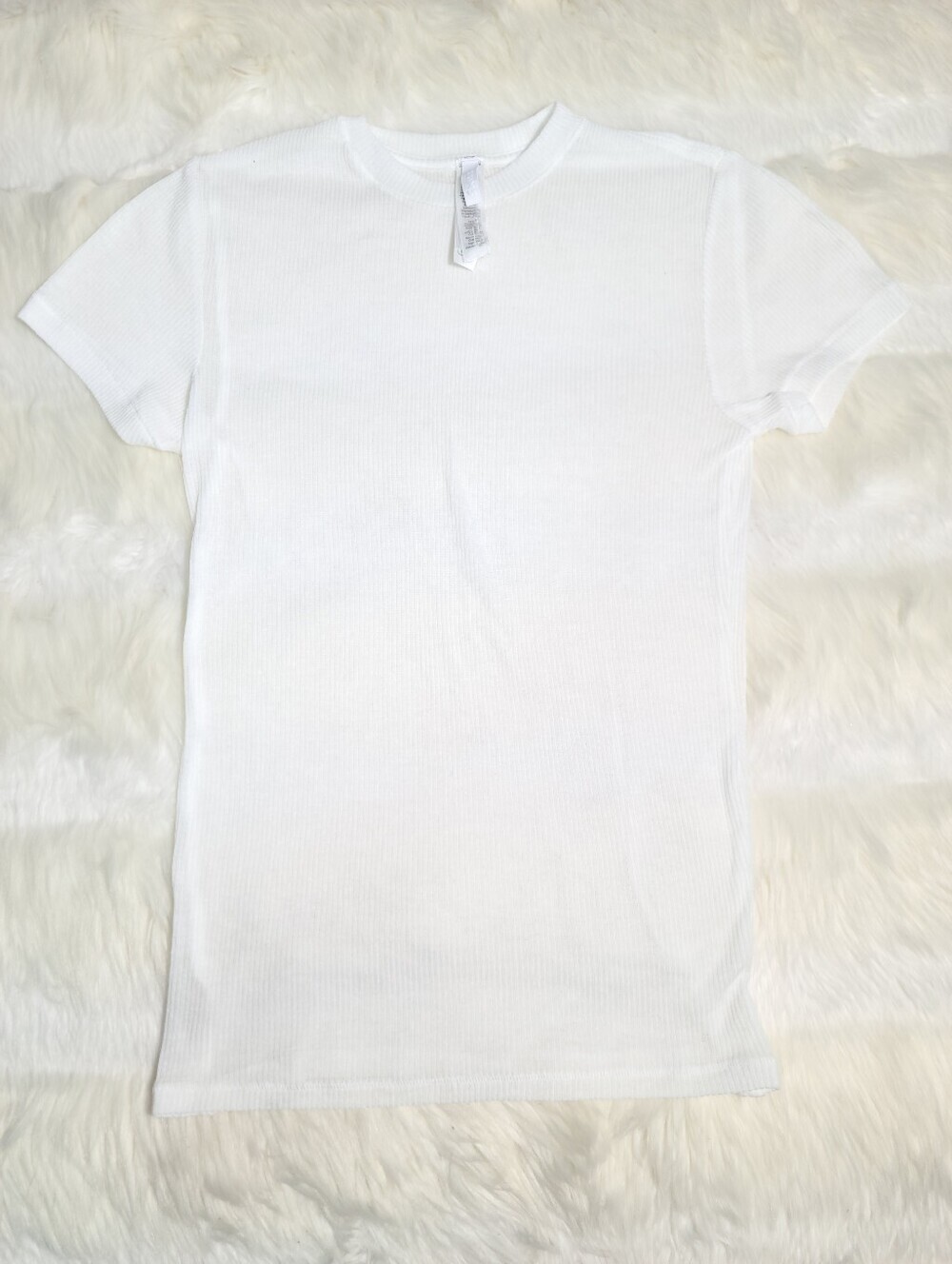 SKIMS Sheer Cottom Rib Crewneck Standard T-Shirt White Marble Women XS NEW